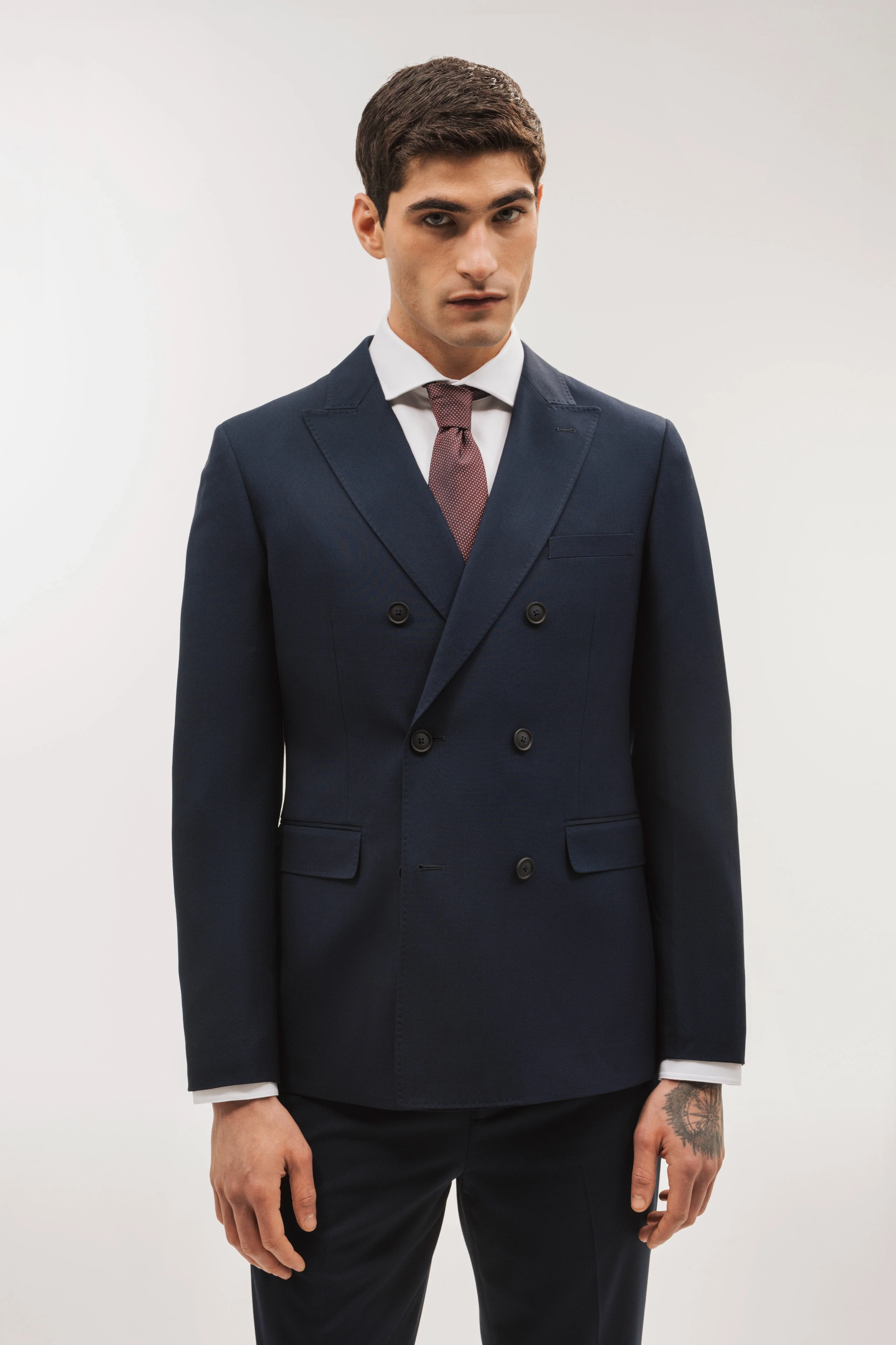 Americana traje cruzada slim fit falso liso