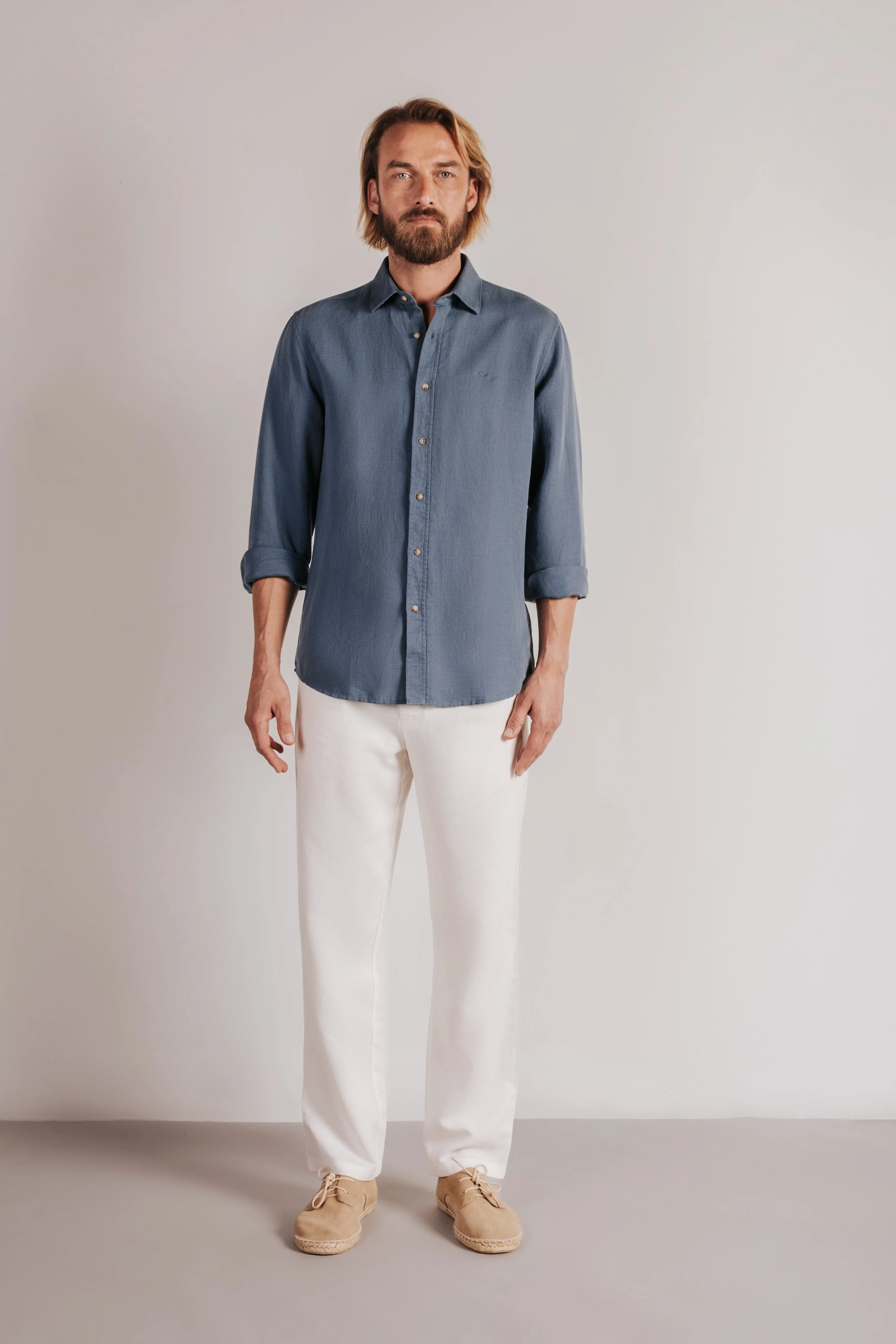 Camisa slim fit estructura con lino - Image 3
