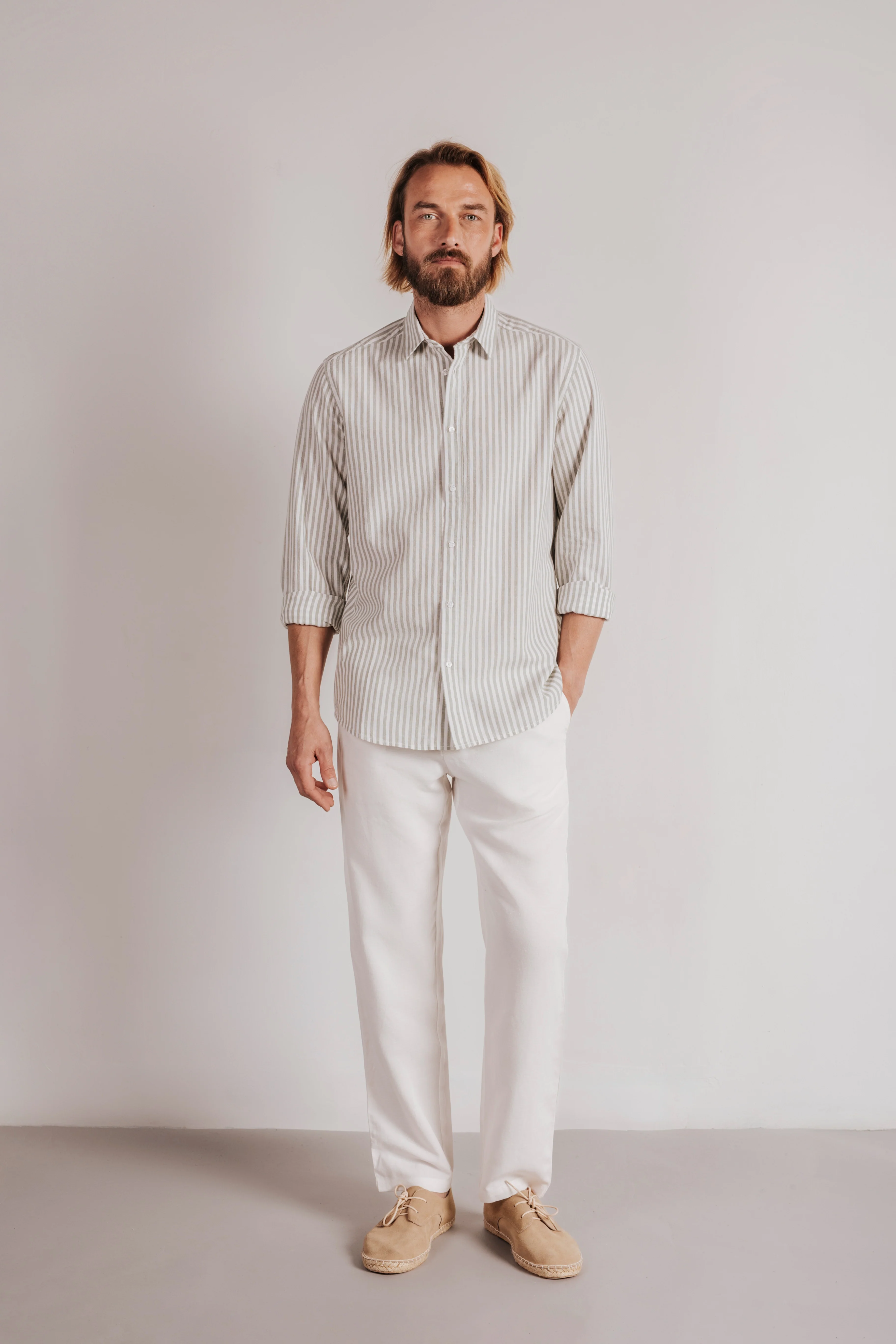 Camisa regular fit lino rayas - Image 4