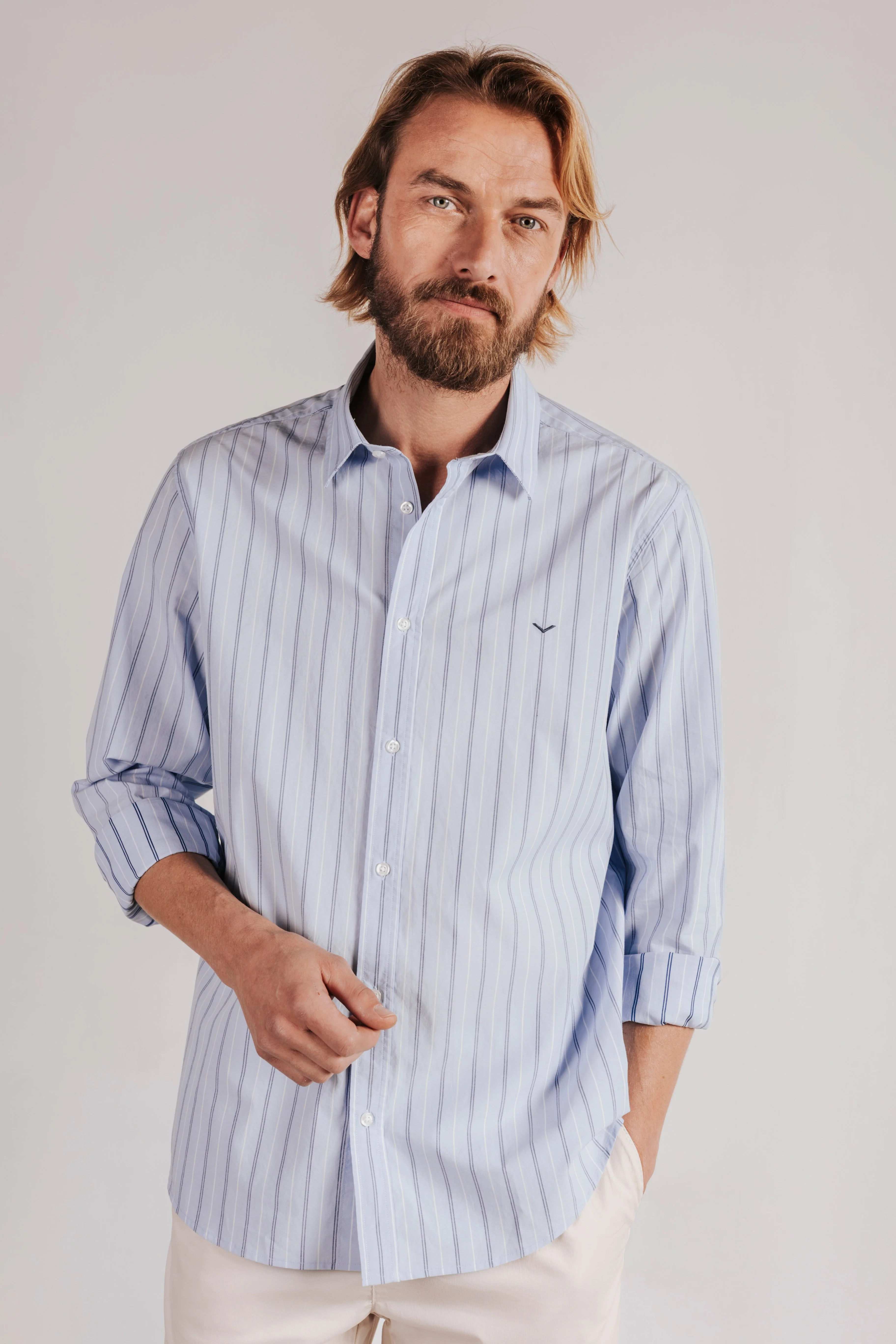 Camisa regular fit rayas popelín