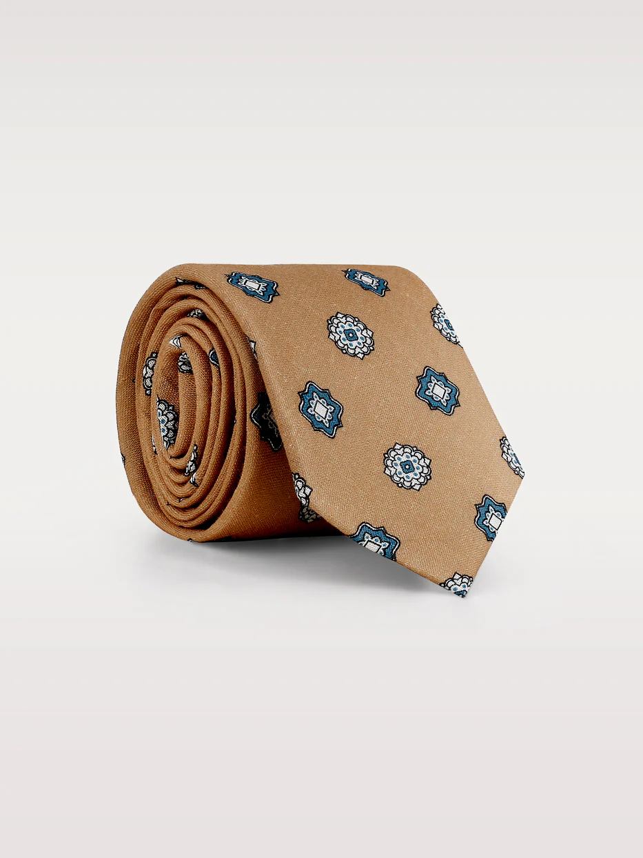 Corbata 100% lino medallones